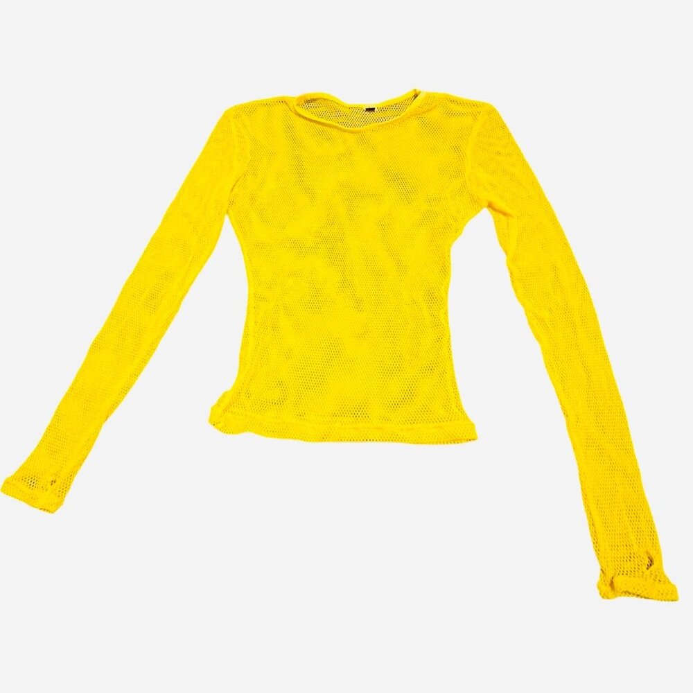 Vintage Y2K Bright Yellow Mesh Fishnet Rave Top